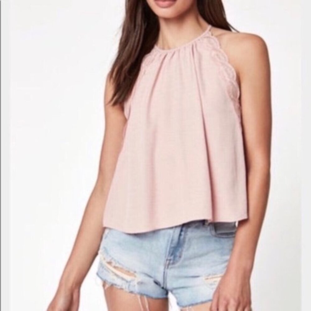 Kendall & Kylie Lace Crepe Halter Top Pink Size Medium